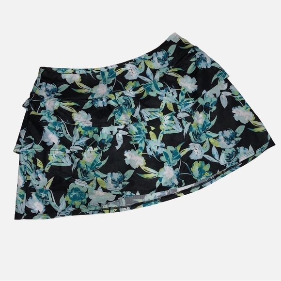 Zelos Tennis Skirt Size S Skort Black Blue Floral Ruffle Layered Sporty Spice - Picture 1 of 9